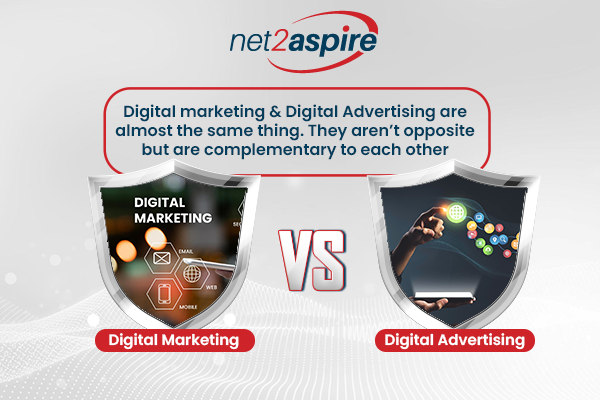 Digital marketing and Digital Advertising are almost the same thing. They aren’t opposite but are complementary to each other